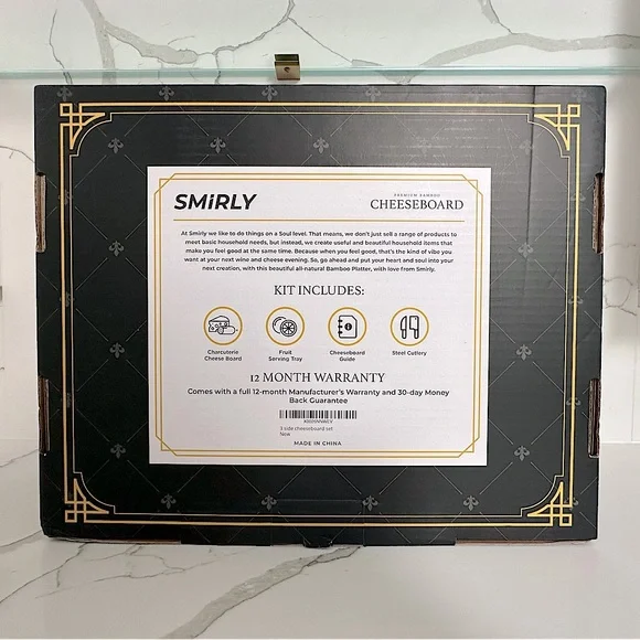 SMiRLY Premium Bamboo Cheese Board Charcuterie and Serving Tray Set with Cutlery - Picture 9 of 9